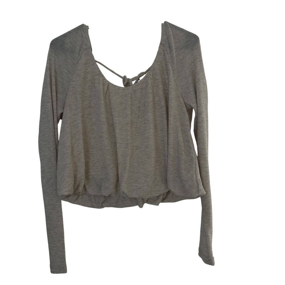 We The Free Beige Waffle Knit Cropped Tie Back Long Sleeve Top Women's Small
